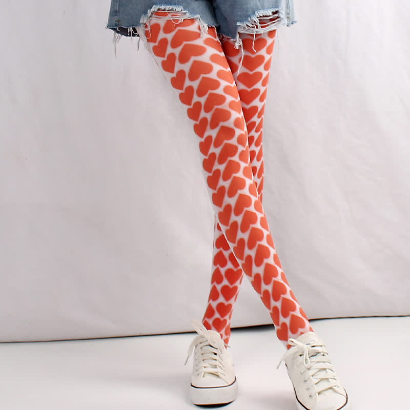 Collants vintage à carreaux et imprimé cœur - D - Une taille - image 4