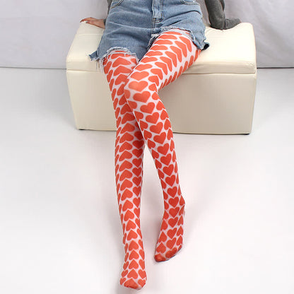 Collants vintage à carreaux et imprimé cœur