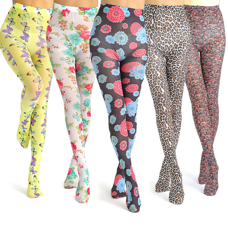 Collants vintage à imprimé léopard floral - image 1