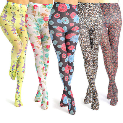 Collants vintage à imprimé léopard floral - image 1