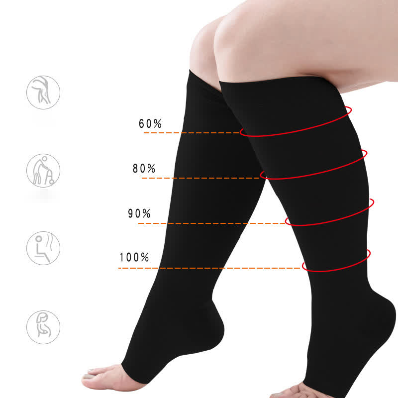 Chaussettes de compression médicales à bout ouvert grande taille (30-40 mmHg) - image 1