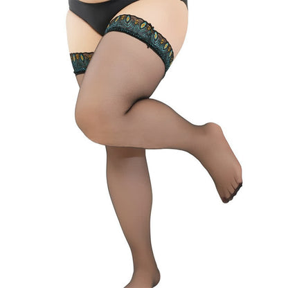 Bas cuissardes sexy en dentelle paon (2 paires)