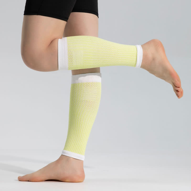 Manchons de compression pour mollets de sport à bordure contrastée - Jaune clair - Taille unique - image 1