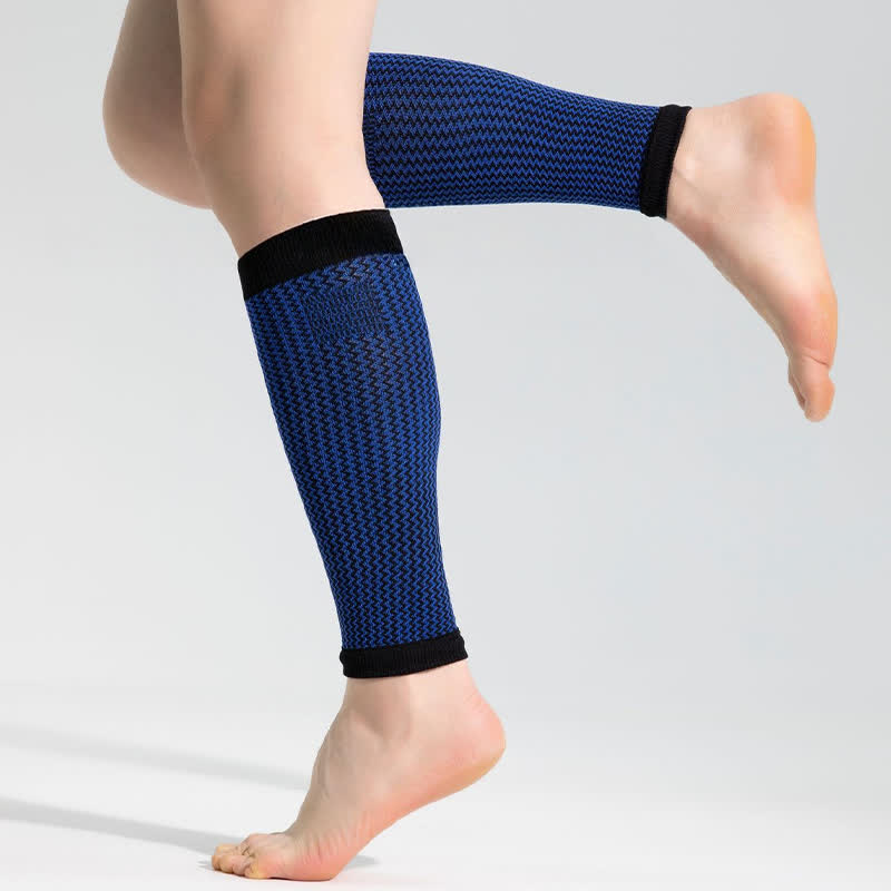Manchons de compression pour mollets de sport à bordure contrastée - Noir et bleu - Taille unique - image 7