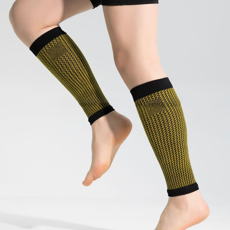 Manchons de compression pour mollets de sport à bordure contrastée - Noir et jaune - Taille unique - image 5