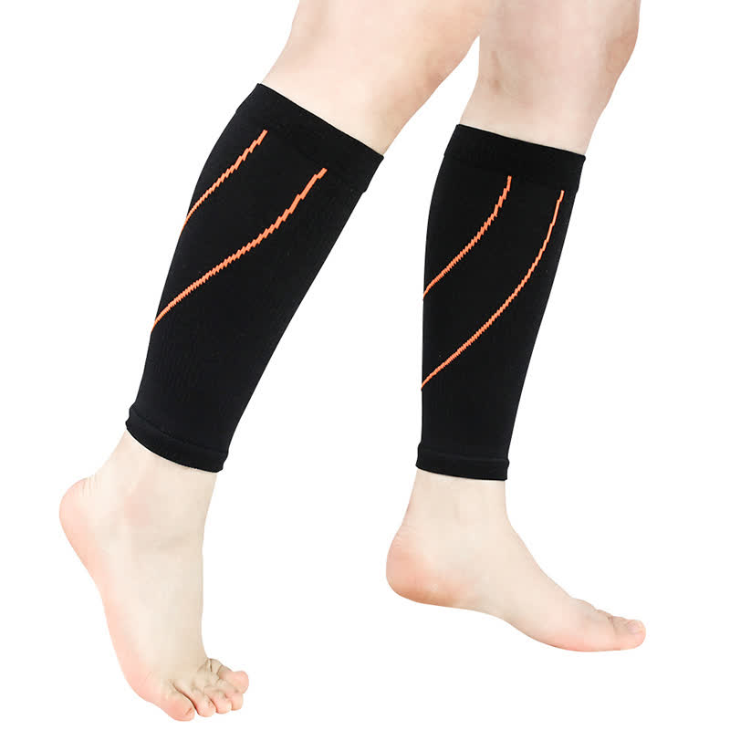 Manchons de compression pour mollets à rayures contrastées - Noir et orange - XL - image 2