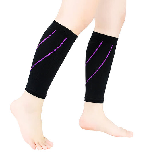 Manchons de compression pour mollets à rayures contrastées - Noir et violet - XL - image 0