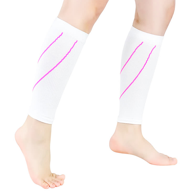 Manchons de compression pour mollets à rayures contrastées - Blanc et rose - XL - image 7