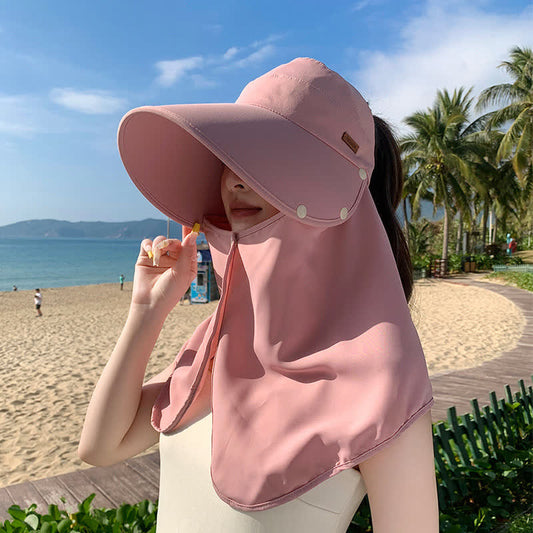 Chapeau de soleil à visière d'extérieur avec rabat de cou amovible - Rose - Taille unique - image 0