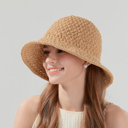 Chapeau bob en paille tissé à la main avec protection solaire