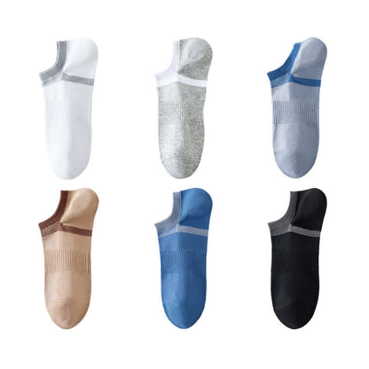 Chaussettes invisibles à rayures en pur coton, antidérapantes (6 paires)