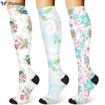 Chaussettes de compression florales artistiques (3 paires) - image 1