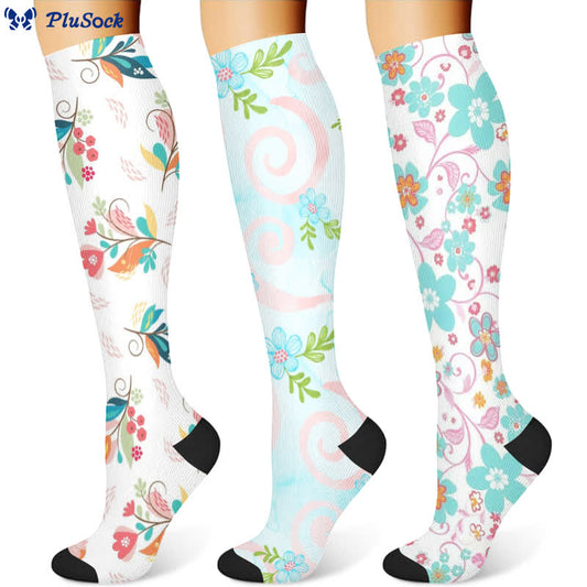 Chaussettes de compression florales artistiques (3 paires) - image 1