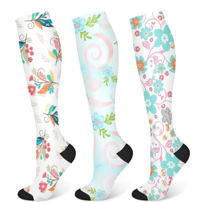 Chaussettes de compression florales artistiques (3 paires) - Multicolore - S/M - image 5
