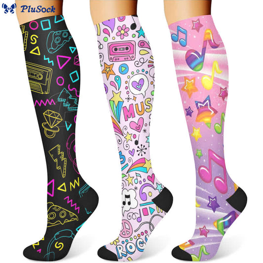 Chaussettes de compression de la série Notes de musique (3 paires)