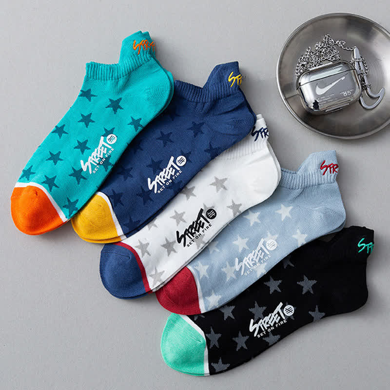 Chaussettes montantes respirantes en coton à imprimé étoiles (5 paires) - Multicolore - EU39-44 (US6-10) - image 3