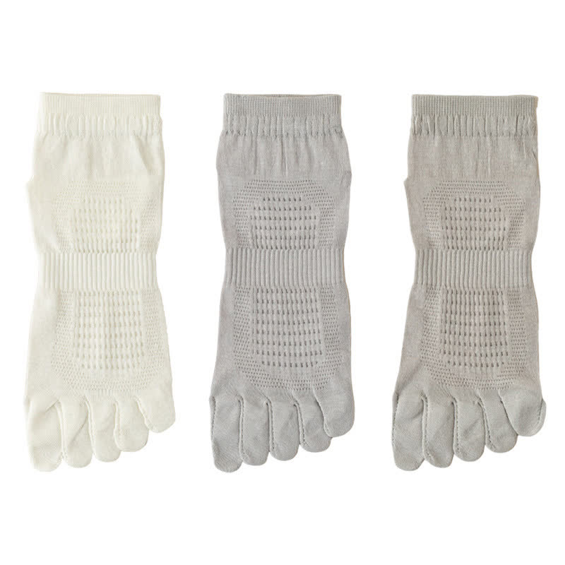 Chaussettes chevilles à cinq orteils en maille de coton pur (3 paires) - Blanc + Gris clair + Vert clair - EU39-45 (US6-11) - image 2