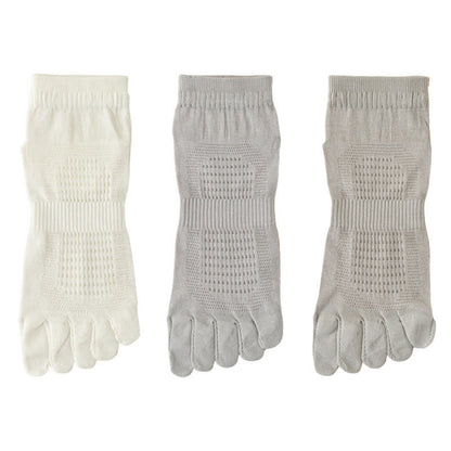 Chaussettes chevilles à cinq orteils en maille de coton pur (3 paires) - Blanc + Gris clair + Vert clair - EU39-45 (US6-11) - image 2