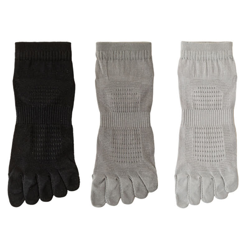 Chaussettes chevilles à cinq orteils en maille de coton pur (3 paires) - Noir + Gris clair + Gris foncé - EU39-45 (US6-11) - image 1