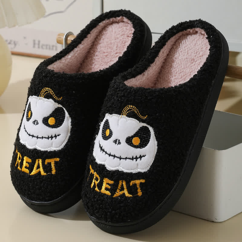 Chaussons d'intérieur grande taille motif citrouille - Noir - EU43-44 (US9-10) - image 2
