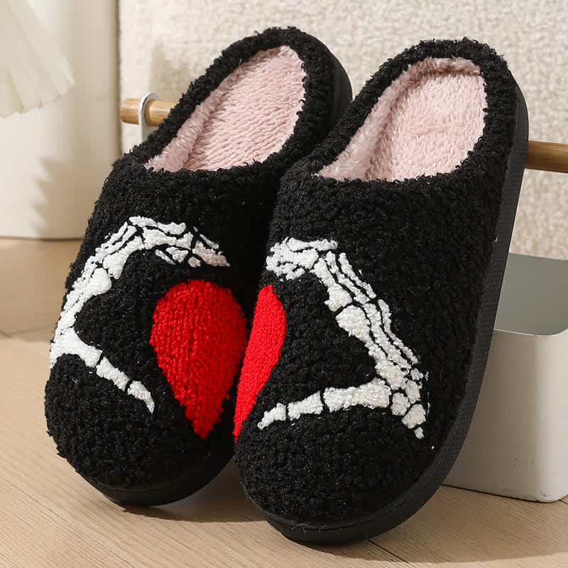 Chaussons grande taille motif squelette et cœur - Noir - EU43-44 (US9-10) - image 2