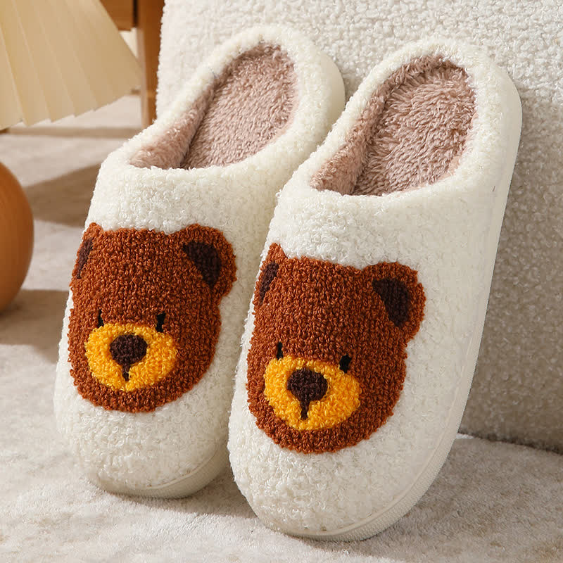 Chaussons d'intérieur grande taille à imprimé ours de dessin animé - Blanc - EU42-43 (US8.5-9) - image 1