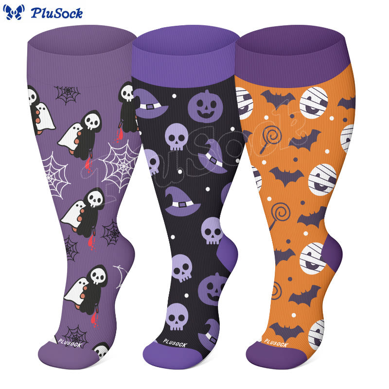 Chaussettes de compression mignonnes de style Halloween grande taille (3 paires) - image 0