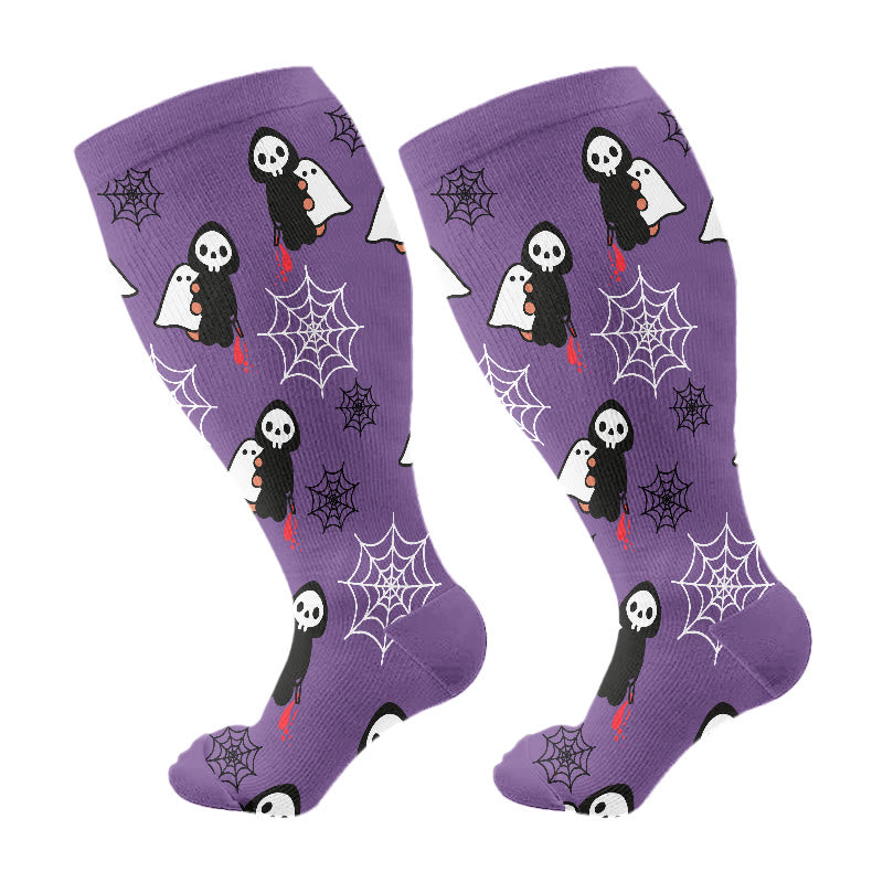 Chaussettes de compression mignonnes de style Halloween grande taille - Violet - 4XL - image 11