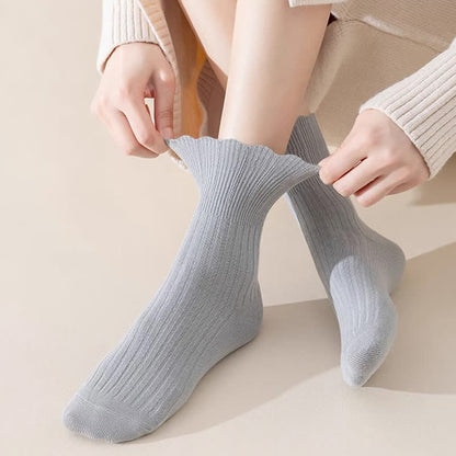 Chaussettes courtes amples en coton avec bordure ondulée (4 paires)