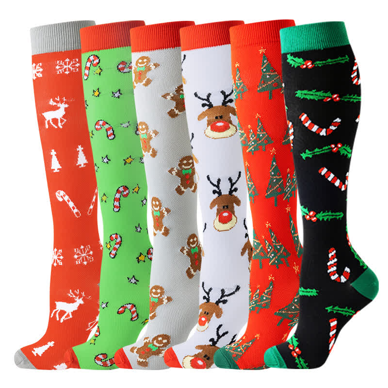 Chaussettes de compression de Noël en pain d'épices et cannes de bonbon (6 paires) - Multicolore - S/M - image 1