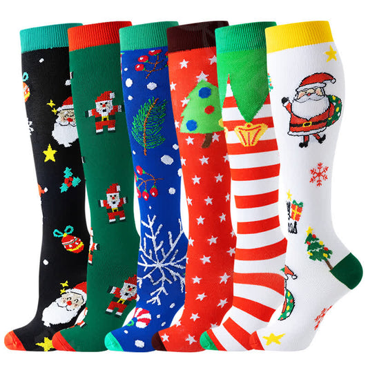 Chaussettes de compression Père Noël (6 paires) - Multicolore - S/M - image 1
