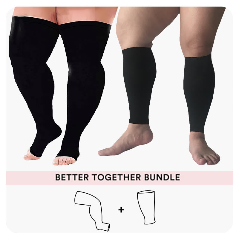 Lot de chaussettes de compression hautes taille plus + manchons pour mollets - Noir - 7XL - 7XL - image 0