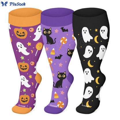 Chaussettes de compression grande taille série fantômes d'Halloween (3 paires) - image 0