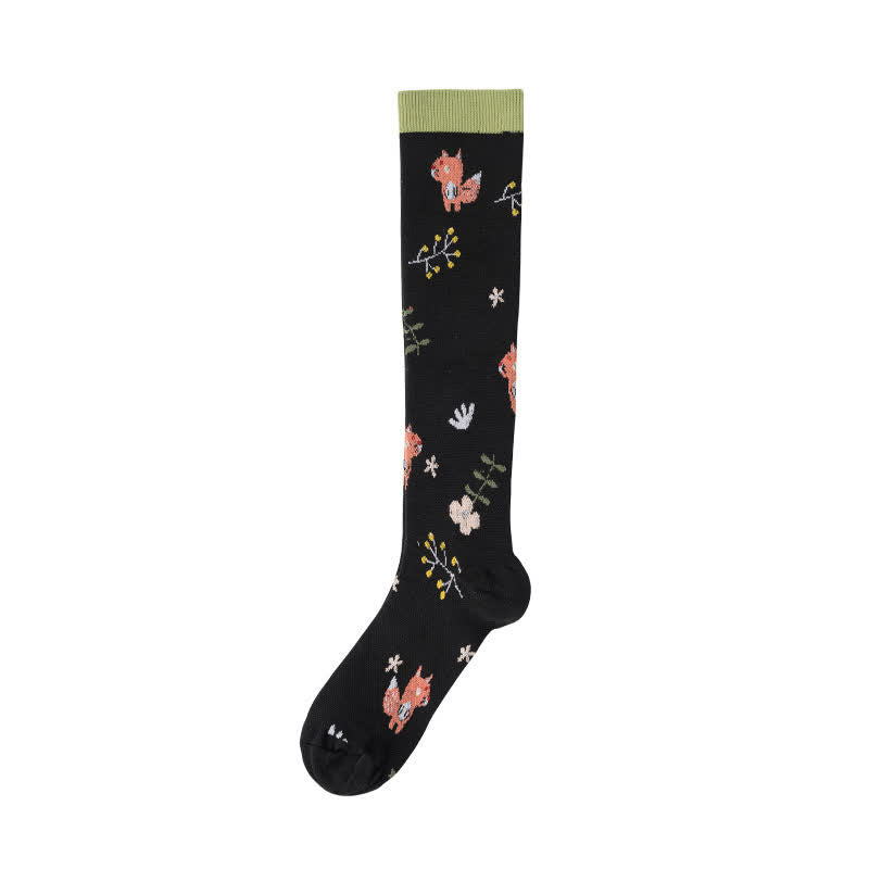 Chaussettes de compression à imprimé animal et plante (6 paires) - Noir - S/M - image 1