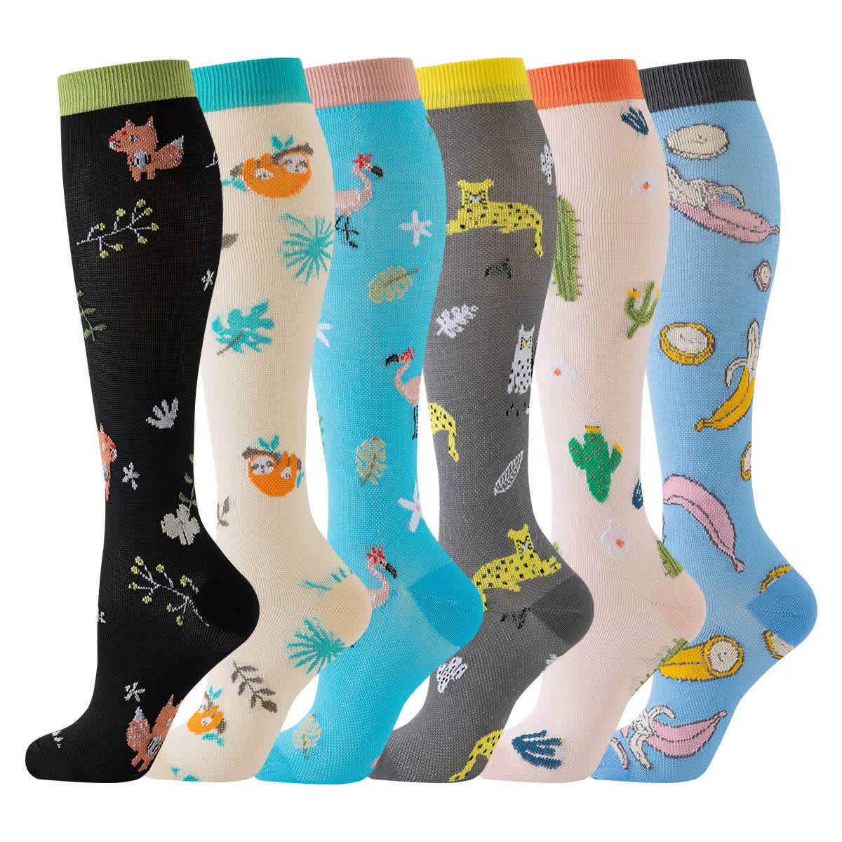 Chaussettes de compression à imprimé animal et plante (6 paires)