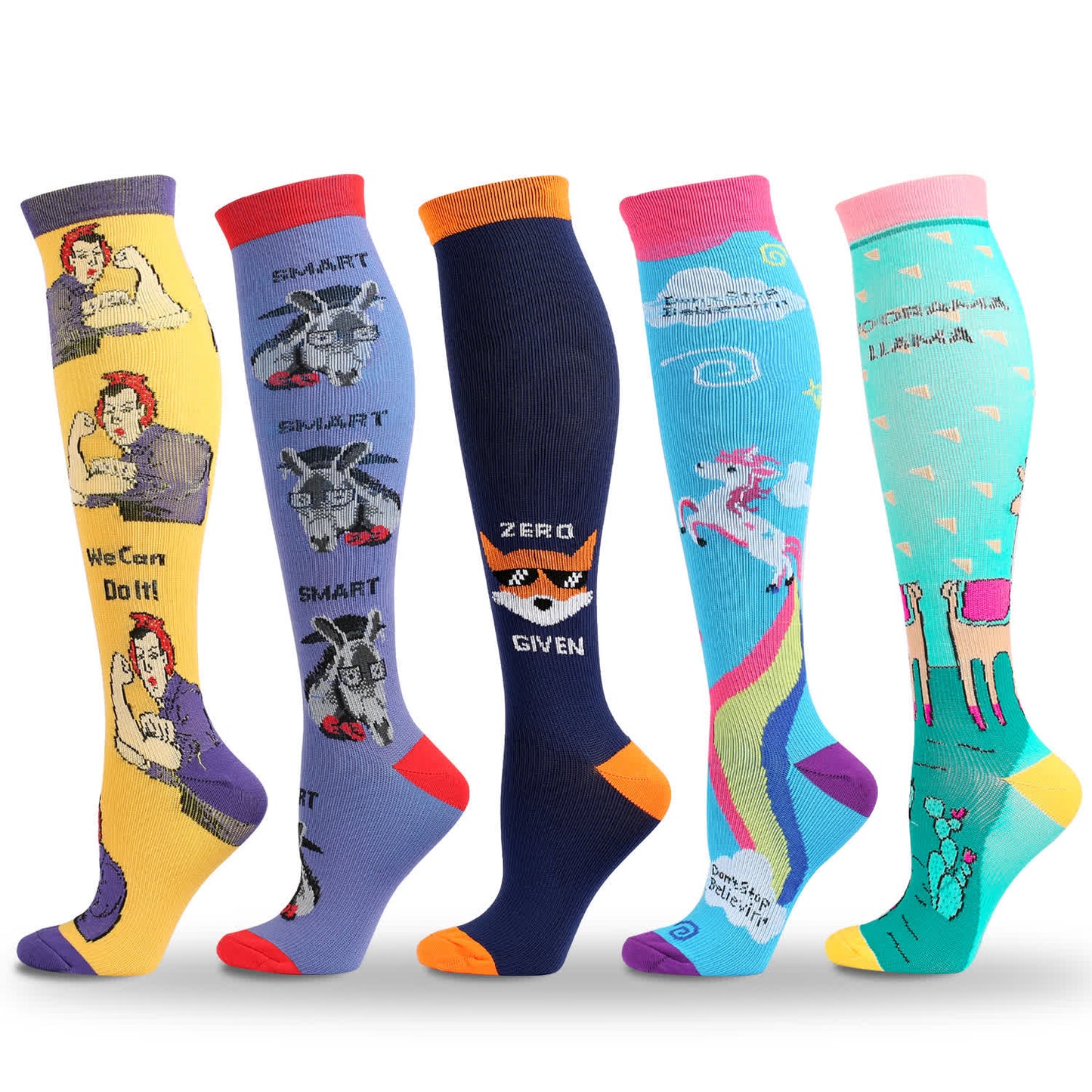 Chaussettes de compression à imprimé animal de dessin animé amusant (5 paires) - Multicolore - S/M - image 0