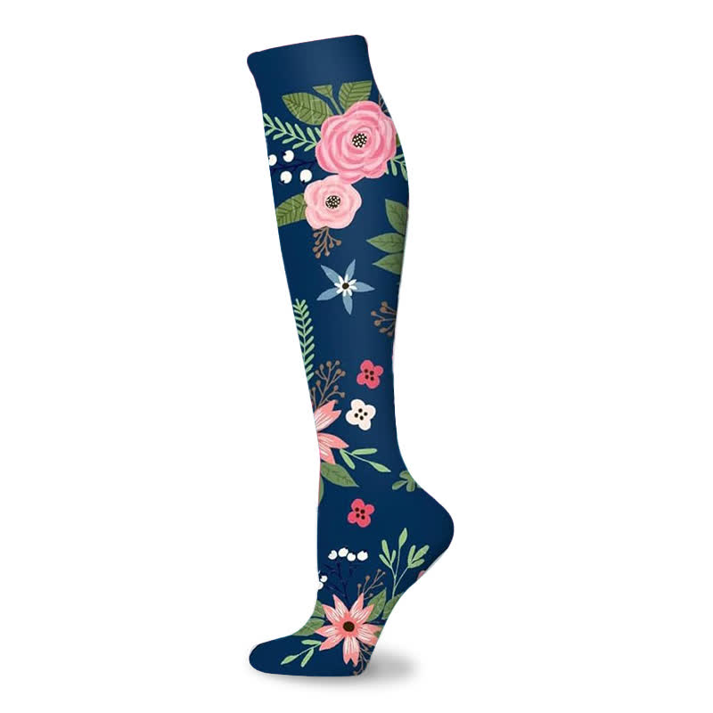 Chaussettes de compression Blooming Flowers (6 paires) - Bleu marine-A - S/M - image 1