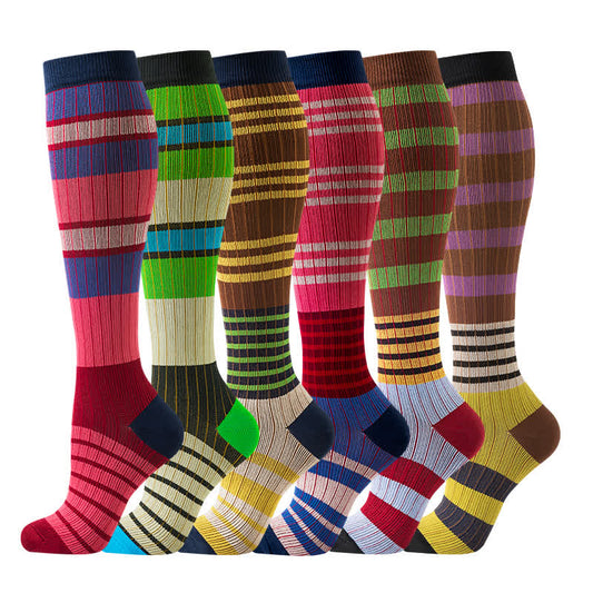 Chaussettes de compression à rayures colorées (6 paires)