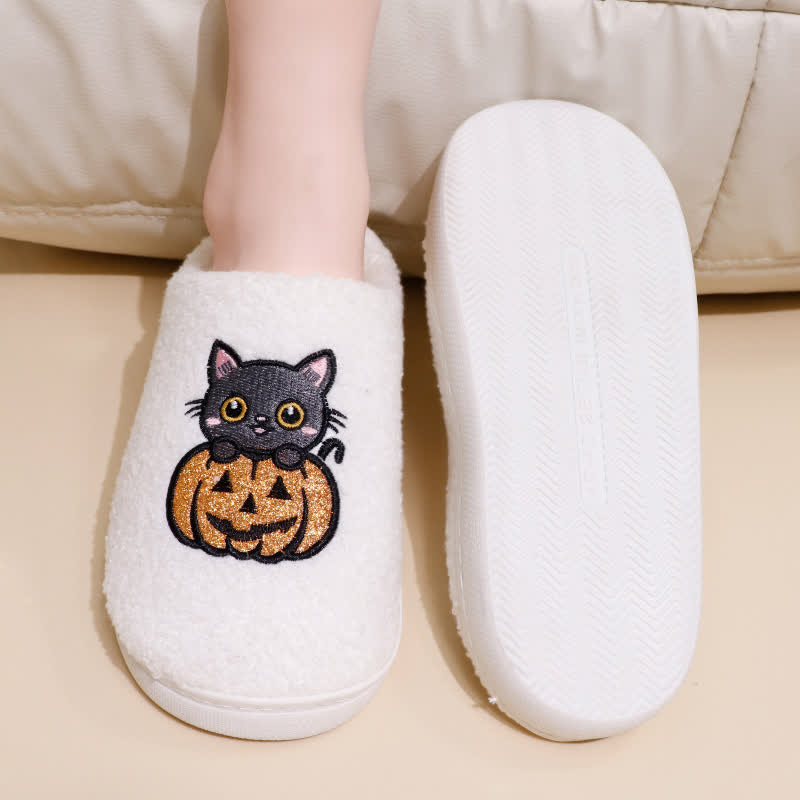 Chaussons grande taille à imprimé citrouille et chat pour Halloween - image 2