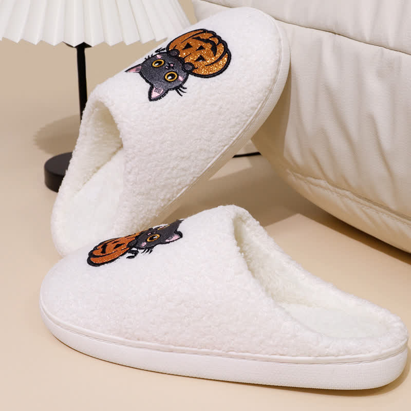 Chaussons grande taille à imprimé citrouille et chat pour Halloween - image 3