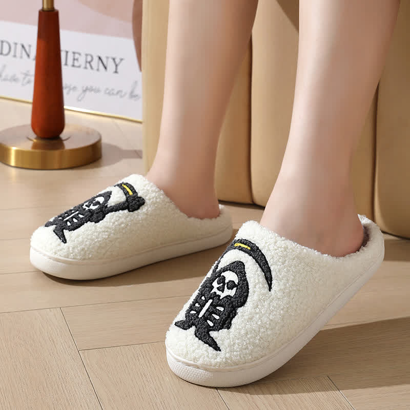 Chaussons grande taille à imprimé tête de mort abstrait pour Halloween - Blanc - EU43-44 (US9-10) - image 0