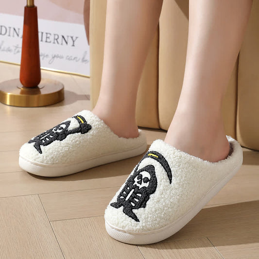 Chaussons grande taille à imprimé tête de mort abstrait pour Halloween - Blanc - EU43-44 (US9-10) - image 0