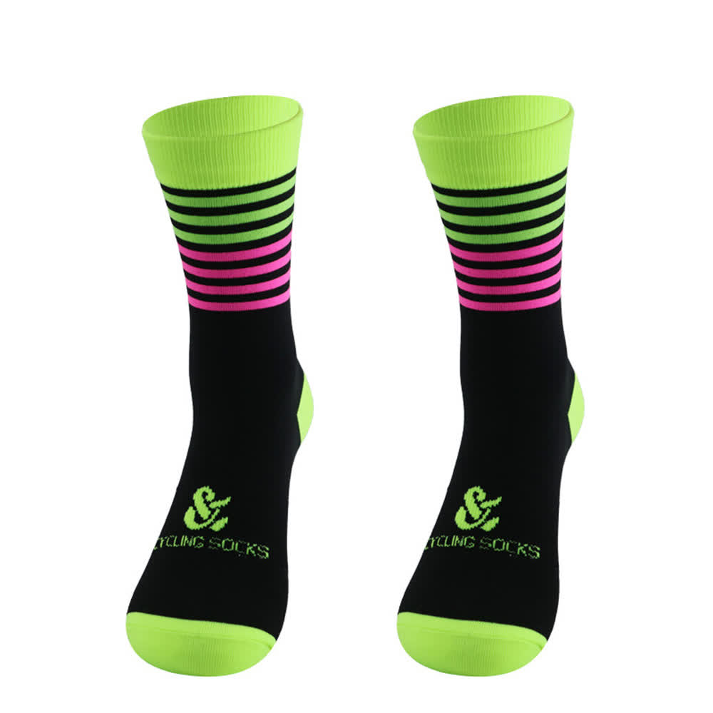 Chaussettes de cyclisme à rayures noires (4 paires) - Vert et rose - EU38-45 (US5-11) - image 8