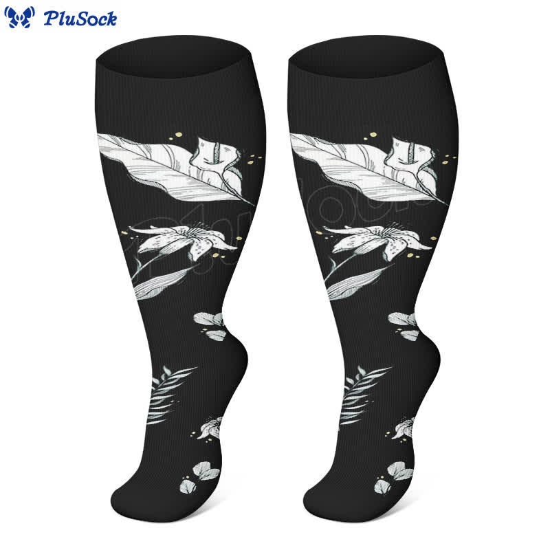Chaussettes de compression grande taille à motif floral et feuilles (3 paires) - image 1