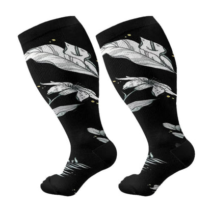 Chaussettes de compression grande taille à motif floral et feuilles (3 paires) - Noir - 4XL - image 6