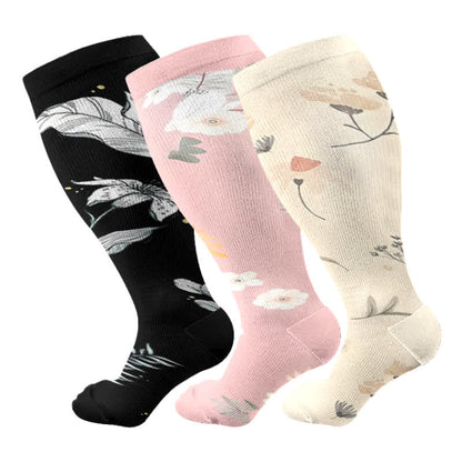 Chaussettes de compression grande taille à motif floral et feuilles (3 paires) - Multicolore - 4XL - image 5