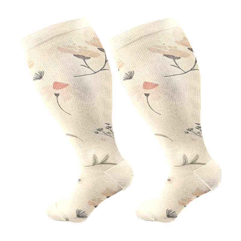 Chaussettes de compression grande taille à motif fleur de pêcher (3 paires) - Beige - 4XL - image 7