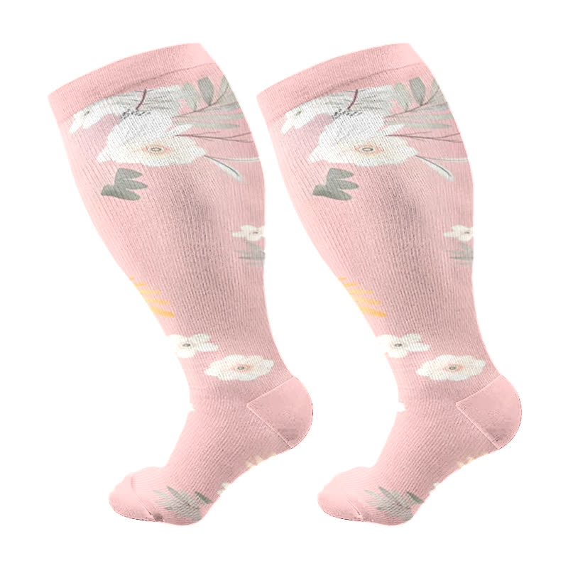 Chaussettes de compression grande taille à motif fleur de pêcher (3 paires) - Rose - 4XL - image 7