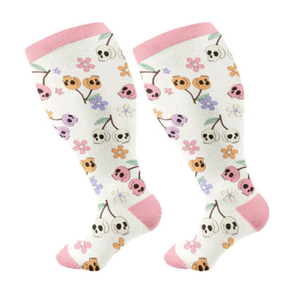 Chaussettes de compression grande taille à motif tête de mort et fleurs d'Halloween - Rose - 2XL - image 5