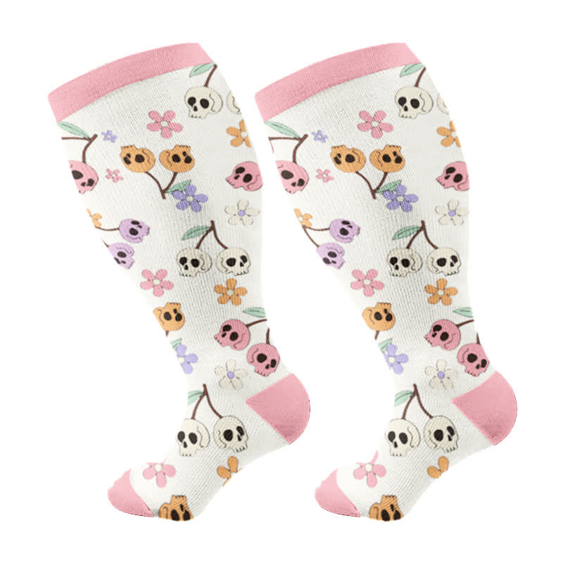 Chaussettes de compression grande taille motif tête de mort et fleurs d'Halloween - Rose - 2XL - image 5